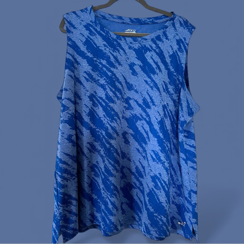 BCG Blue Abstract Muscle workout Tee plus size top 3X